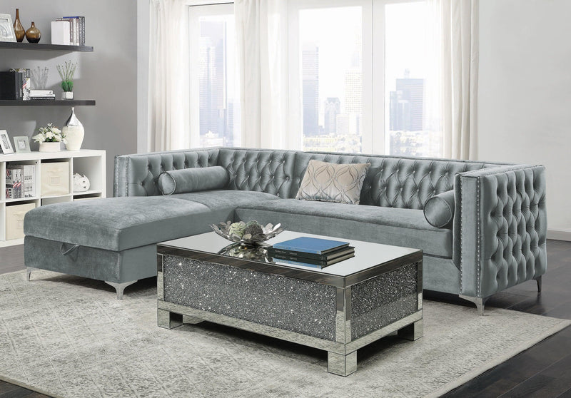 Bellaire - Silver Velvet - L Shape Sectional Sofa w/ Storage Chaise - Ornate Home