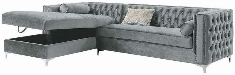 Bellaire - Silver Velvet - L Shape Sectional Sofa w/ Storage Chaise - Ornate Home