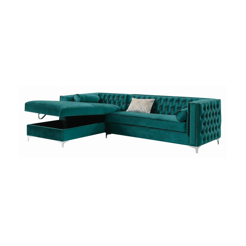 Bellaire - Teal Velvet - L Shape Sectional Sofa w/ Storage Chaise - Ornate Home