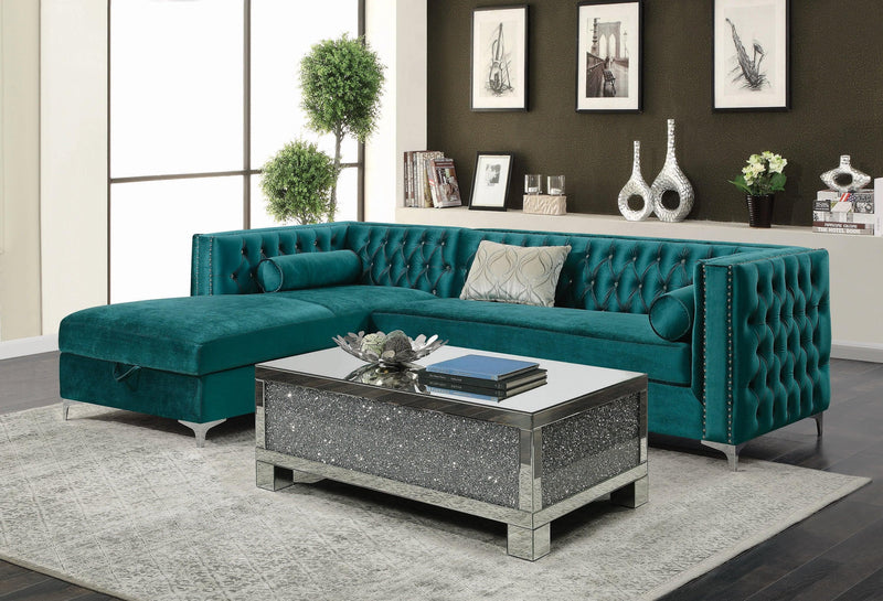 Bellaire - Teal Velvet - L Shape Sectional Sofa w/ Storage Chaise - Ornate Home