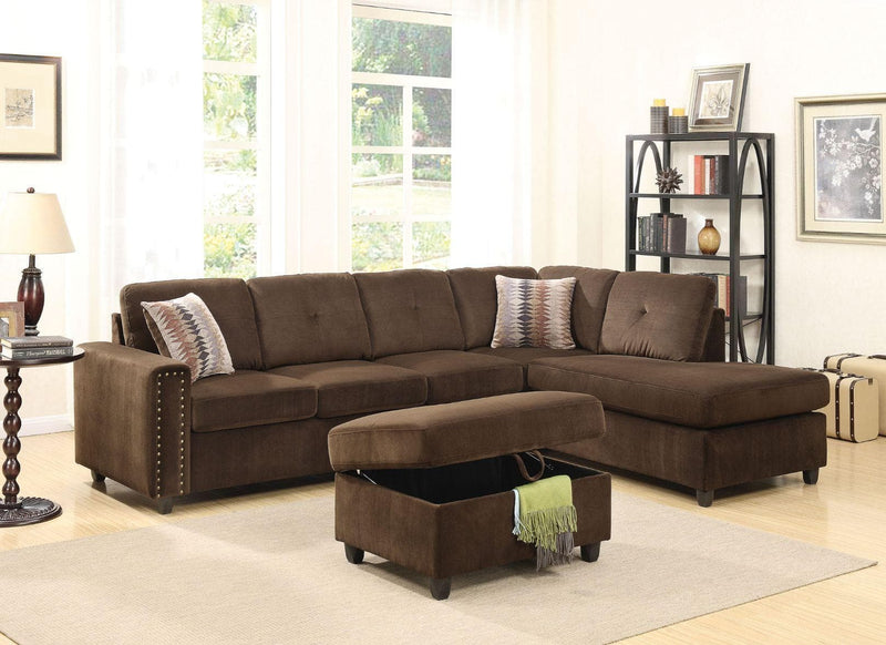 Belville - Chocolate Velvet - Reversible L Shape Sectional Sofa w/Pillows - Ornate Home