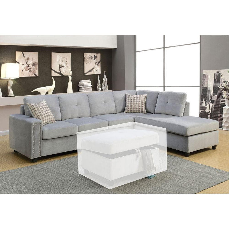 Belville - Gray Velvet - Reversible L Shape Sectional Sofa w/Pillows - Ornate Home