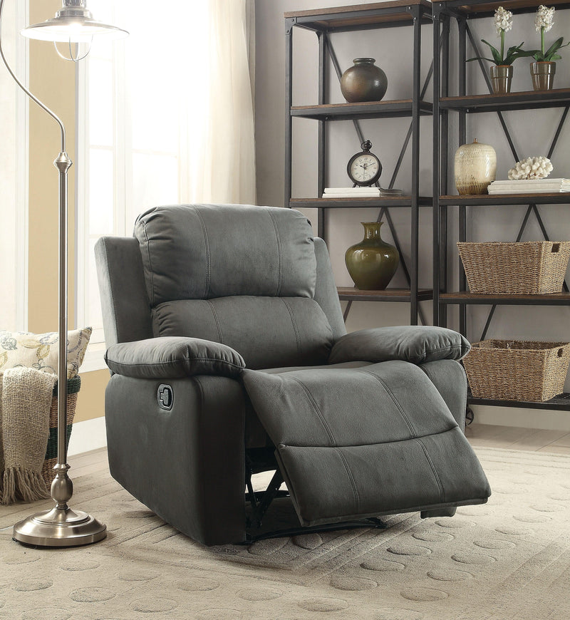 Bina Charcoal Polished Microfiber Recliner (Motion) - Ornate Home