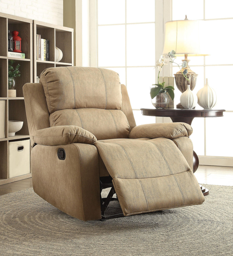 Bina Light Brown Polished Microfiber Recliner (Motion) - Ornate Home