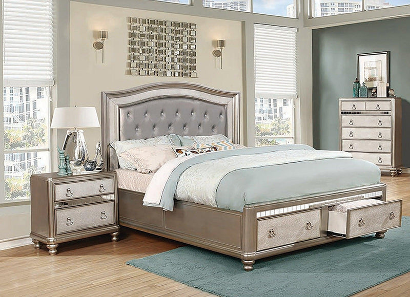 Bling Game - Metallic Platinum - California King Storage Bed - Ornate Home