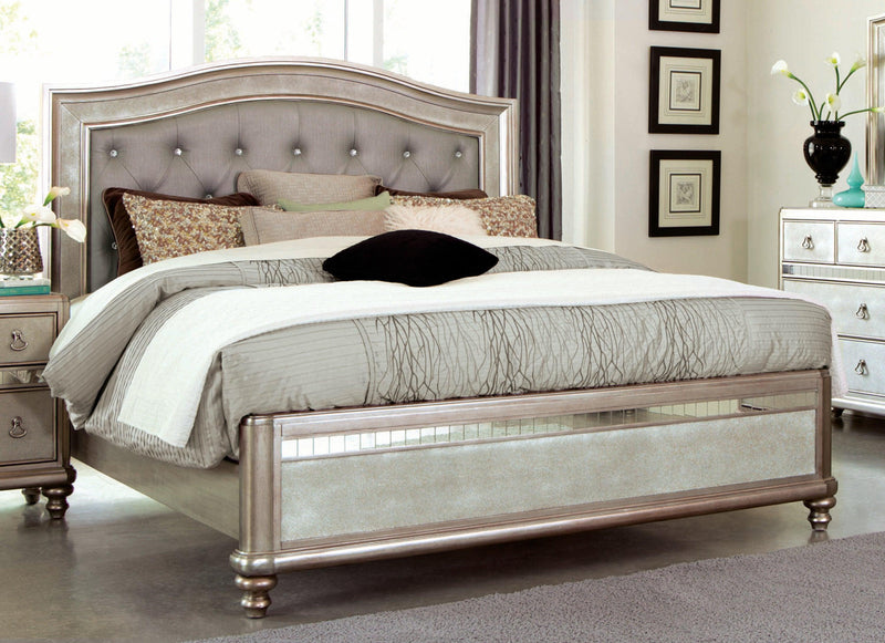 Bling Game - Metallic Platinum - Eastern King Panel Bed - Ornate Home