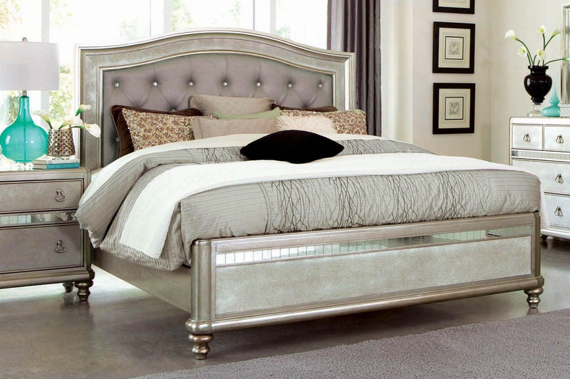 Bling Game - Metallic Platinum - Queen Panel Bed - Ornate Home