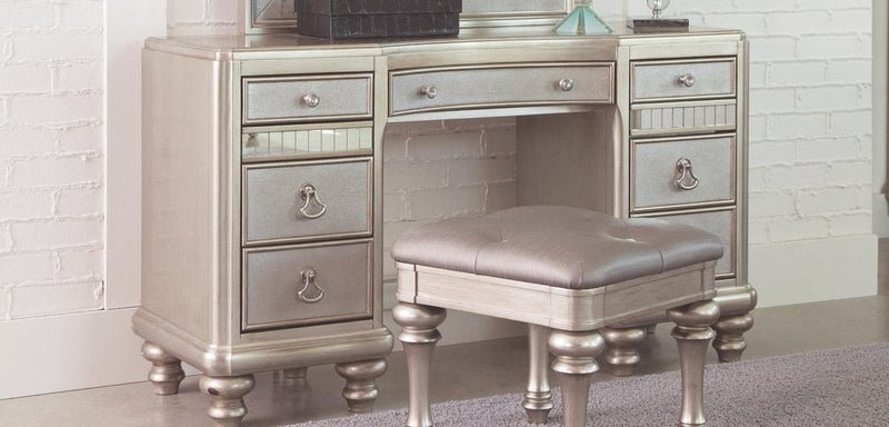 Bling Game - Metallic Platinum - Vanity Desk - Ornate Home