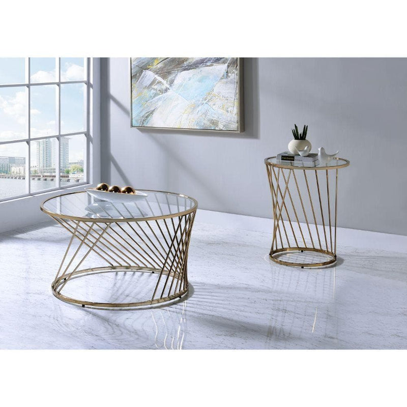 Bluelipe - Champagne Metal & Glass - End Table - Ornate Home