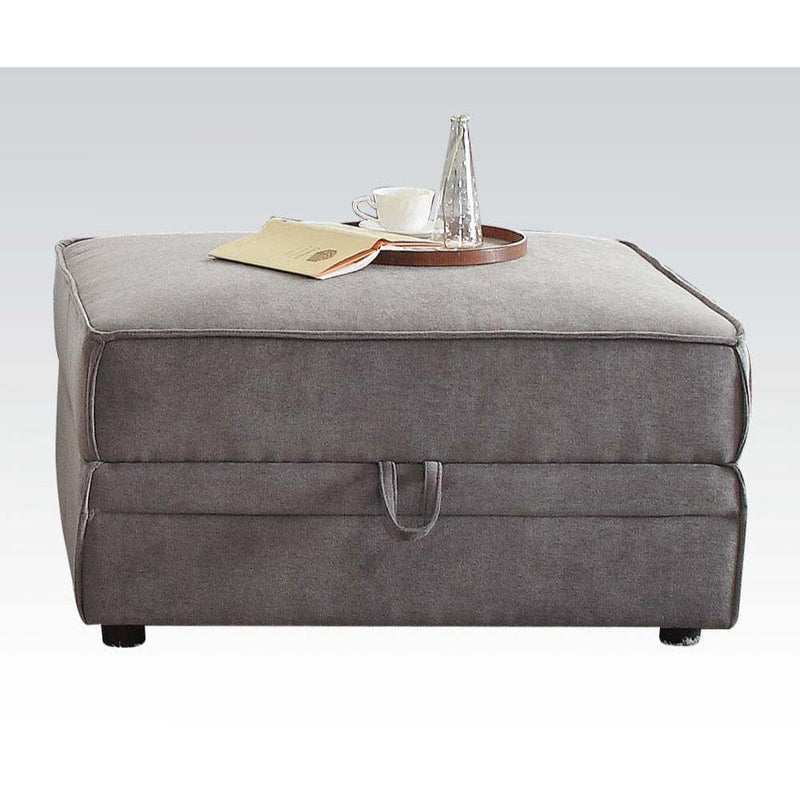 Bois - Gray - Velvet Ottoman w/ Storage - Ornate Home