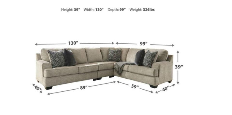 Bovarian - Stone - 3pc Sectional L Shape Sofa - Ornate Home