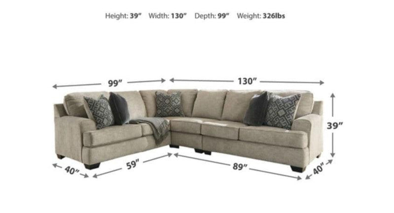 Bovarian - Stone - 3pc Sectional L Shape Sofa - Ornate Home