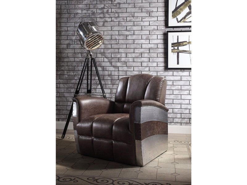 Brancaster Retro Brown Top Grain Leather & Aluminum Accent Chair - Ornate Home