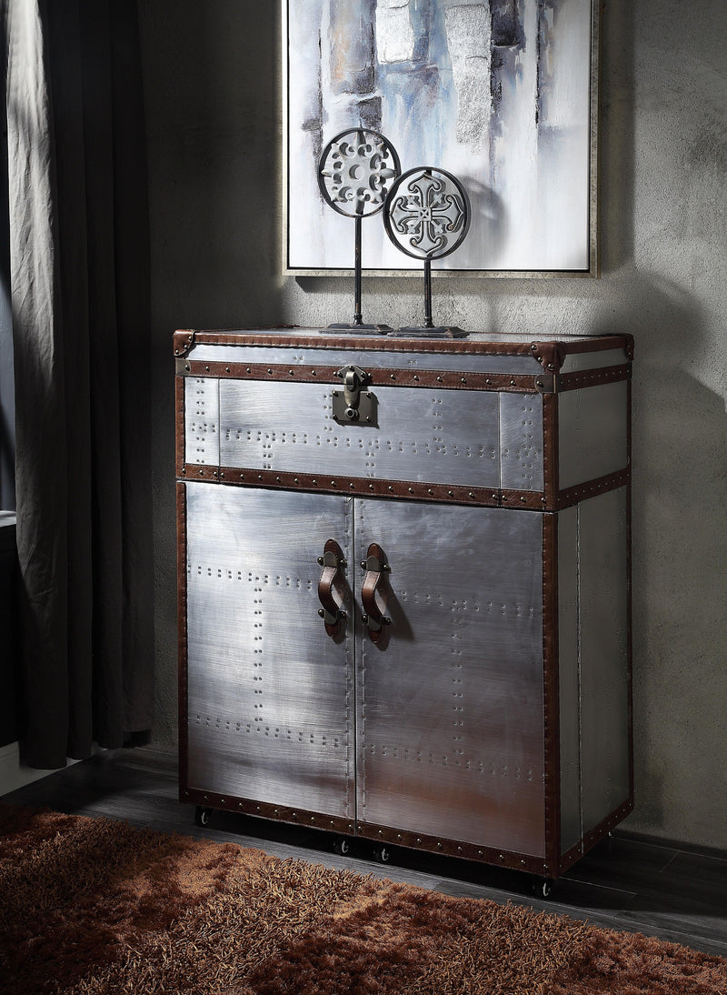 Brancaster Retro Brown Top Grain Leather & Aluminum Console Table - Ornate Home