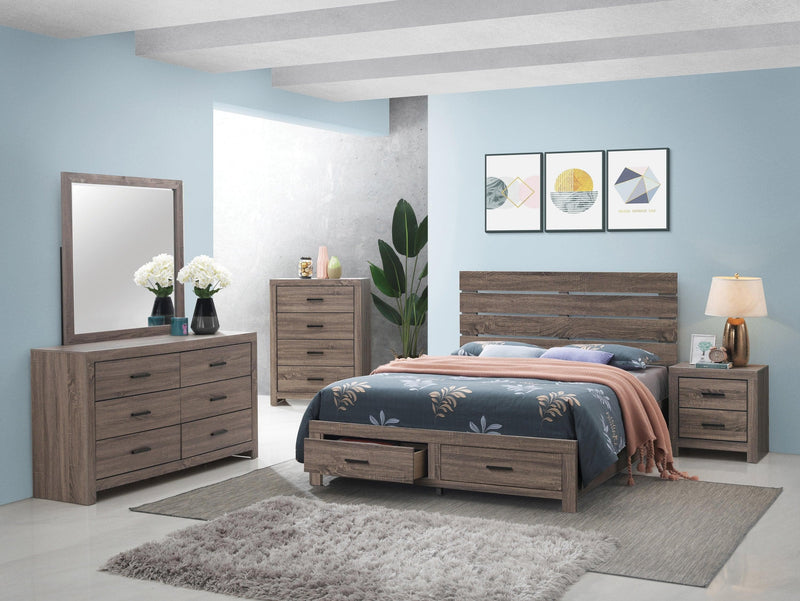 Brantford - Barrel Oak - 4pc Eastern King Storage Bedroom Set - Ornate Home