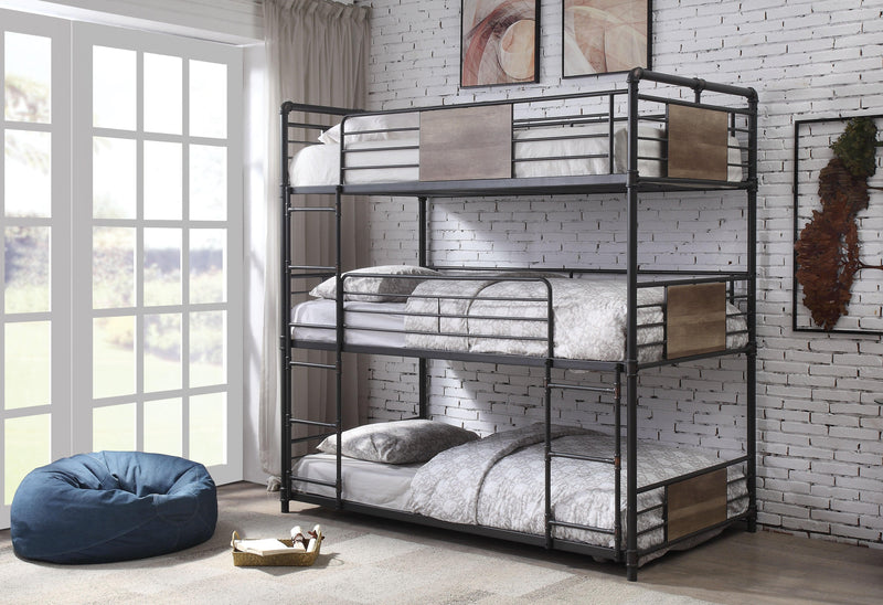 Brantley Sandy Black & Dark Bronze Hand-Brushed Bunk Bed (Triple Twin) - Ornate Home