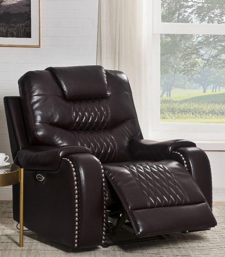 Braylon - Brown Faux Leather - Recliner (Power Motion) - Ornate Home