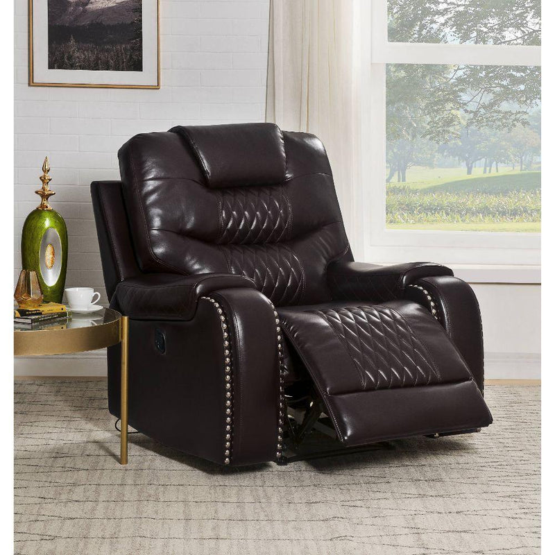 Braylon Brown PU Recliner (Motion) - Ornate Home