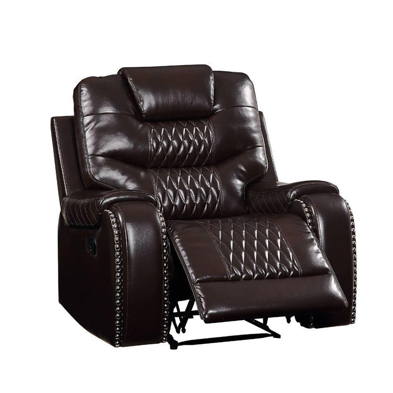 Braylon Brown PU Recliner (Motion) - Ornate Home