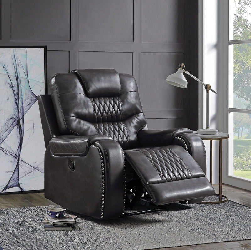 Braylon Magnetite PU Recliner (Motion) - Ornate Home