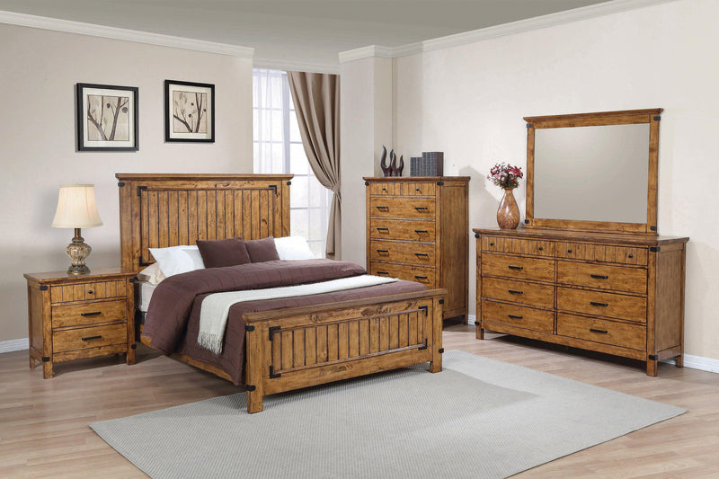 Brenner - Rustic Honey - 4pc Eastern King Panel Bedroom Set - Ornate Home