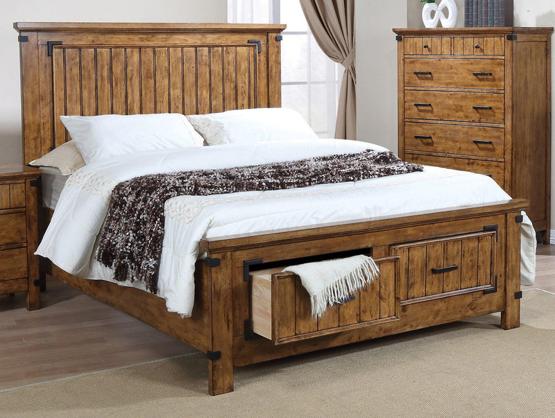 Brenner - Rustic Honey - 4pc Queen Storage Bedroom Set - Ornate Home