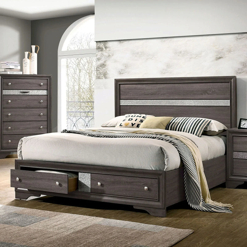 Chrissy Gray Bed w/ Footboard Drawers