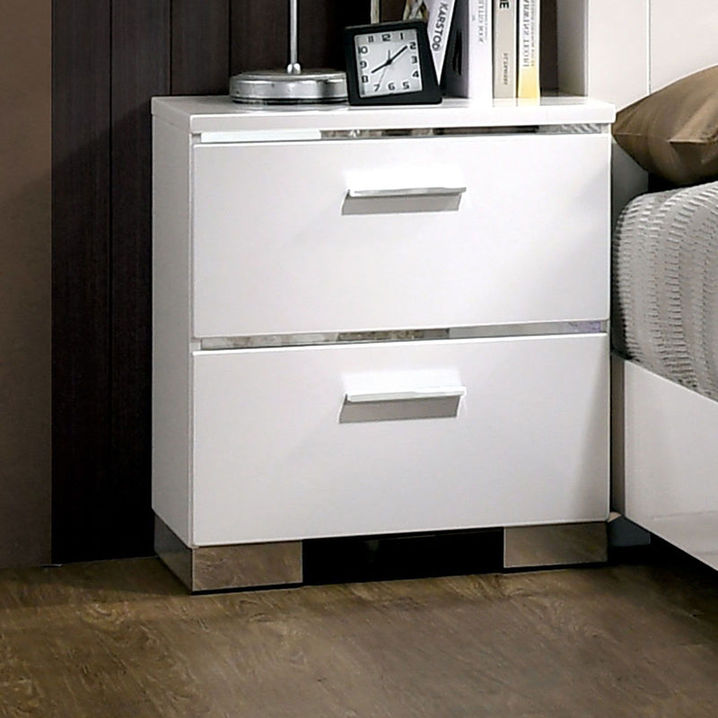 Carlie White & Chrome Nightstand