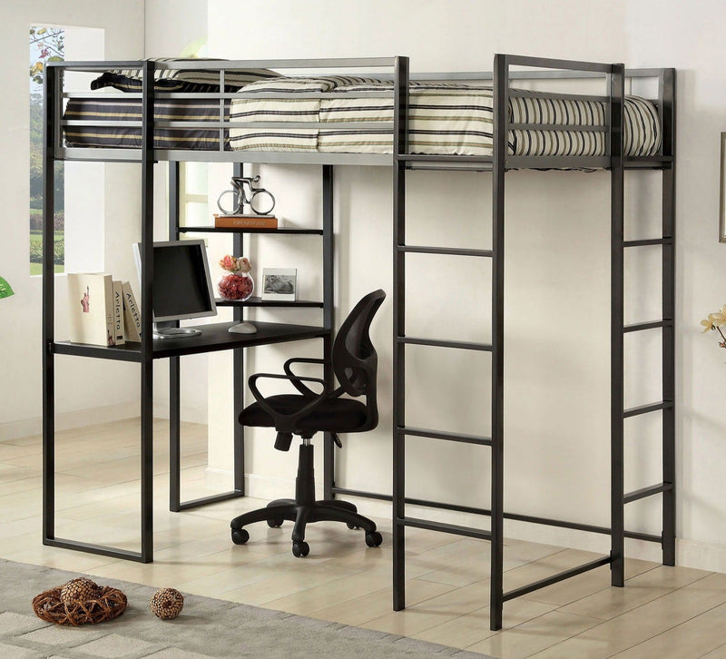 Sherman Silver & Gun Metal Twin Bunk Bed w/ Workstation