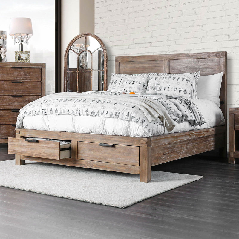 Wynton Weathered Light Oak Eastern King Bed w/ Storage