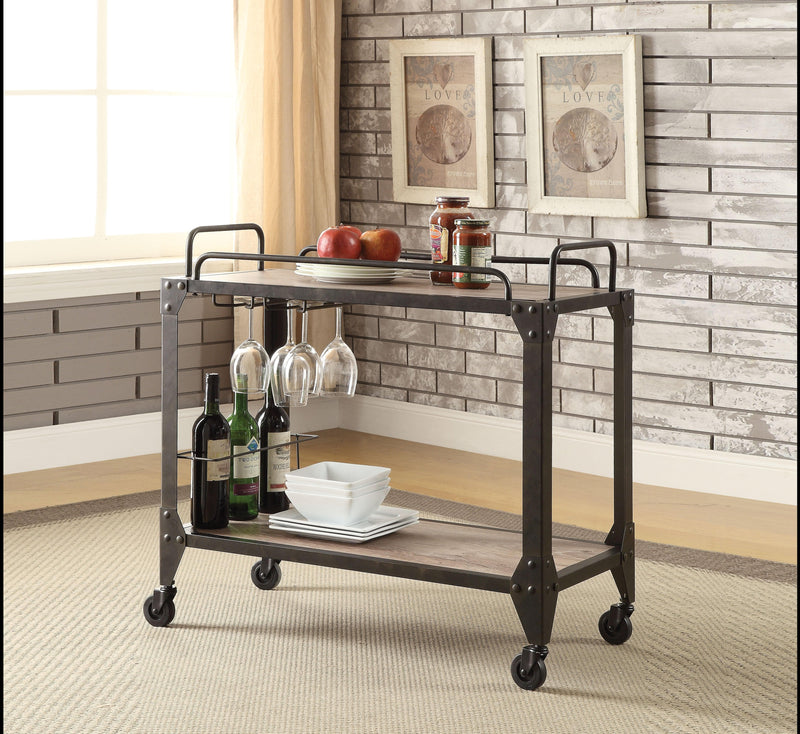 Caitlin Rustic Oak & Black Serving Cart - Ornate Home