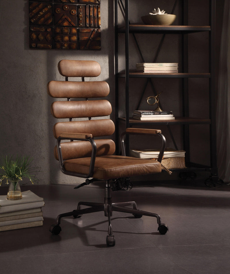 Calan Retro Brown Top Grain Leather Office Chair - Ornate Home