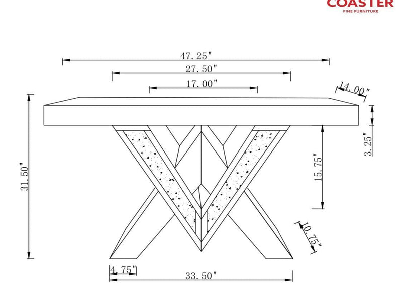 Caldwell V-Shaped Sofa Table W/ Glass Top - Ornate Home