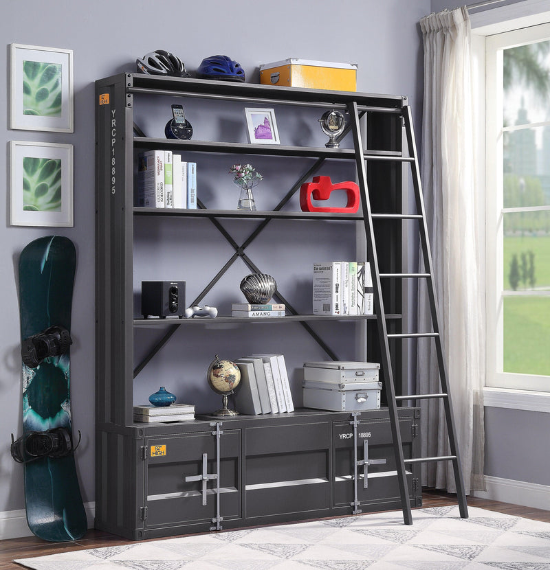 Cargo Gunmetal Bookshelf & Ladder - Ornate Home