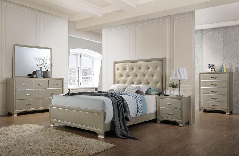 Carine PU & Champagne Queen Bed - Ornate Home