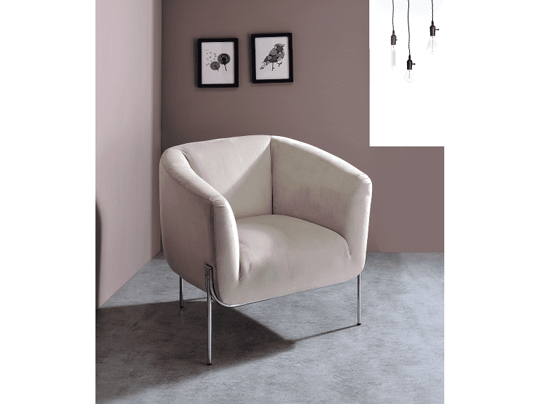 Carlson Beige Velvet & Chrome Accent Chair - Ornate Home