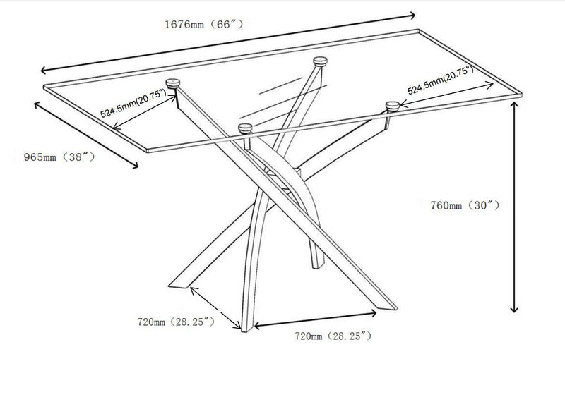 Carmelo - Chrome & Clear - X-Shaped Dining Table - Ornate Home