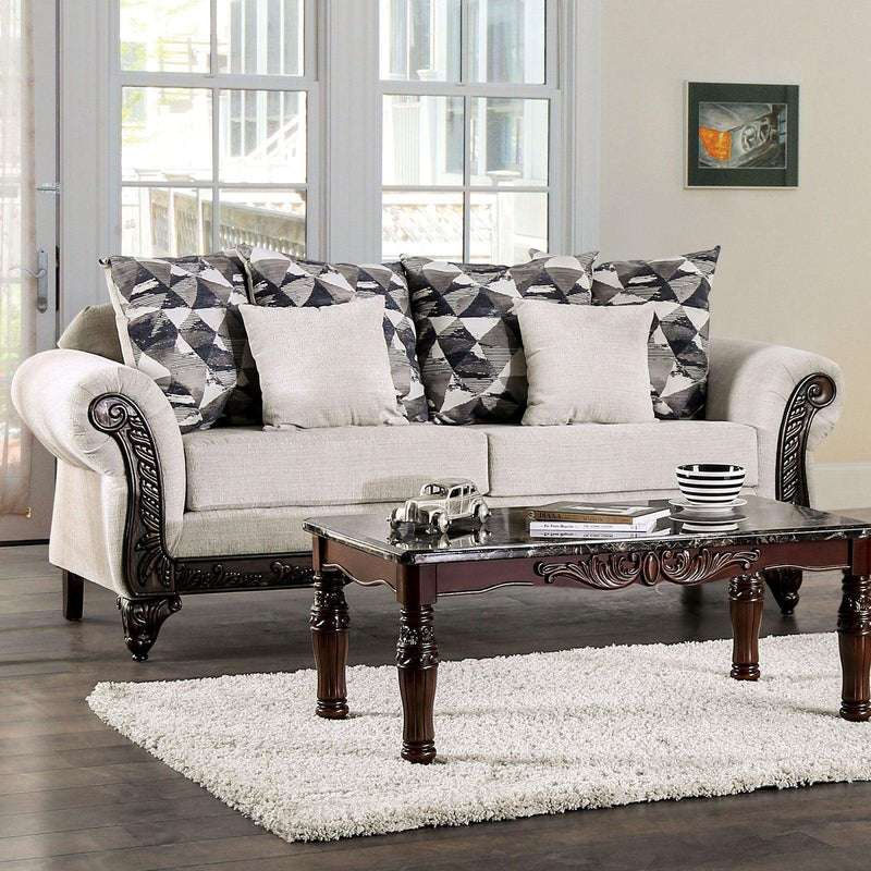 Cassani - Walnut & Light Gray - Stationary Sofa & Loveseat - 2pc - Ornate Home