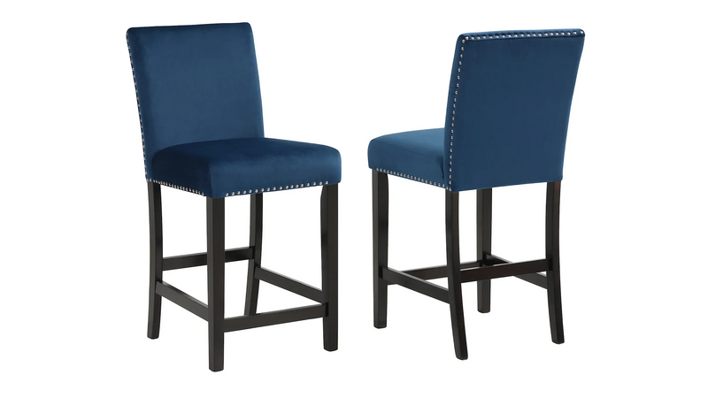 Lennon Royal Blue Velvet Counter Height Round Dining Room Set / 5pc