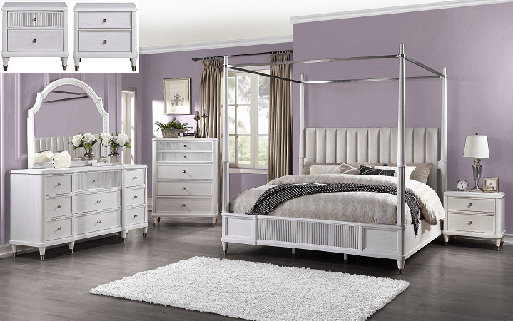 Celestia Fabric & Off White California King Bed (Canopy) - Ornate Home