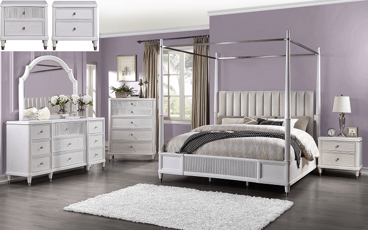 Celestia Fabric & Off White Eastern King Bed (Canopy) - Ornate Home