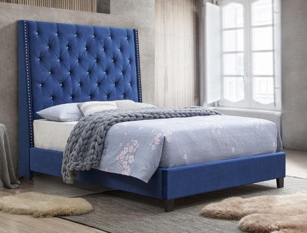 Chantilly Blue Velvet Upholstered King Bed - Ornate Home