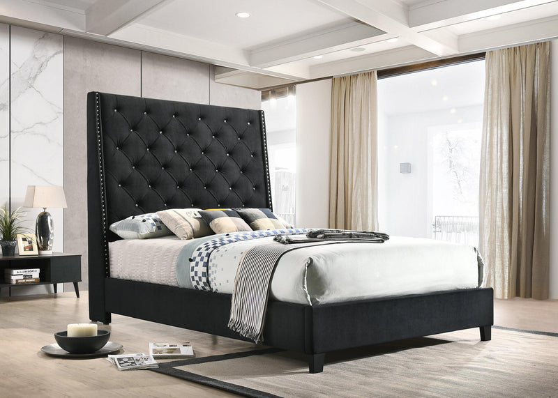 Chantilly Velvet Black Upholstered King Bed - Ornate Home