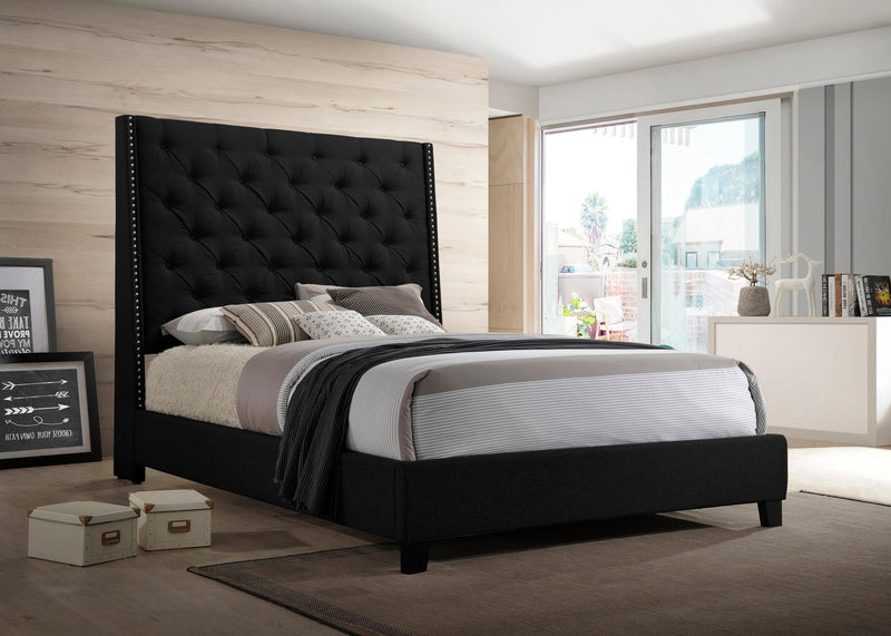 Chantilly Velvet Black Upholstered King Bed - Ornate Home