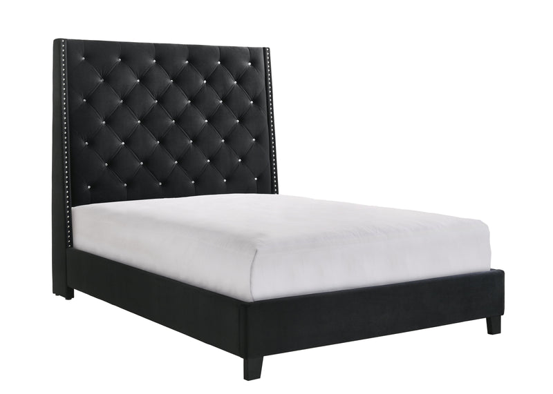 Chantilly Velvet Black Upholstered King Bed - Ornate Home