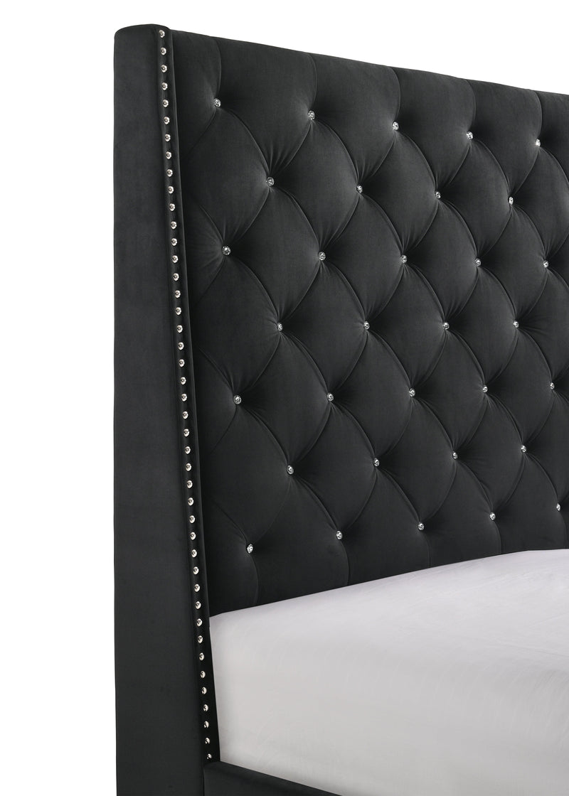 Chantilly Velvet Black Upholstered King Bed - Ornate Home