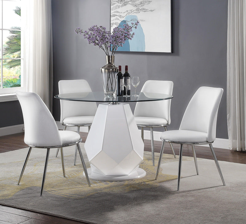 Chara White High Gloss & Clear Glass Top Dining Table - Ornate Home