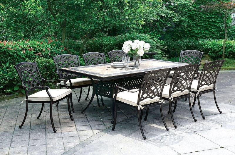 Charissa - Antique Black & Beige - 7pc Outdoor Dining Set - Ornate Home