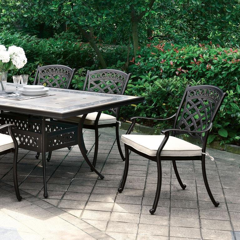 Charissa - Antique Black & Beige - 7pc Outdoor Dining Set - Ornate Home