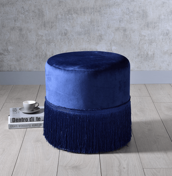 Clivia Midnight Blue Velvet Ottoman - Ornate Home